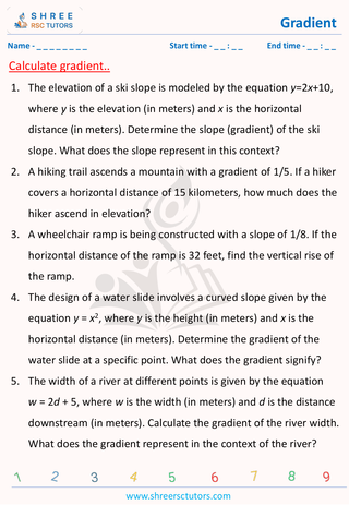 Grade 9  Maths worksheet: Slope-Rate of Change