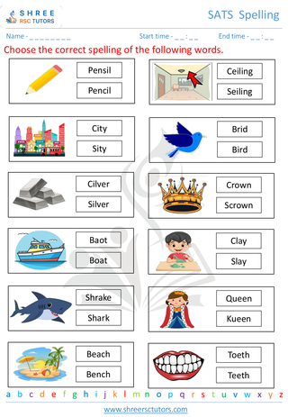KS1 SATs  English worksheet: Spelling - Correct spelling