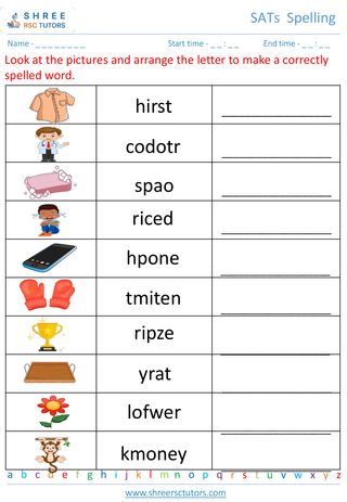 KS1 SATs  English worksheet: Spelling - Jumbled spelling words
