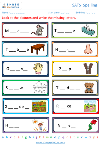 KS1 SATs  English worksheet: Spelling - Missing letters
