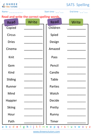 KS1 SATs  English worksheet: Spelling - Read & write