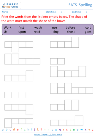 KS1 SATs  English worksheet: Spelling - Spelling words shape