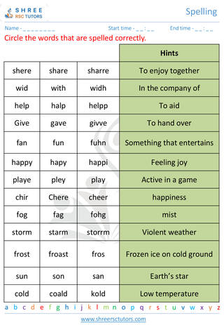 KS1 SATs  English worksheet: Spelling - Word hint