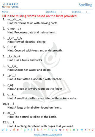 KS1 SATs  English worksheet: Spelling - Word hint