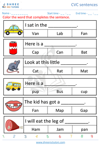 Kindergarten  English worksheet: CVC Sentences