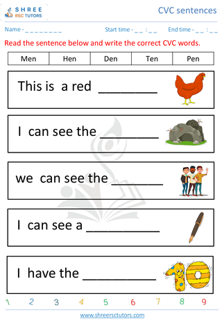 Kindergarten  English worksheet: CVC Sentences