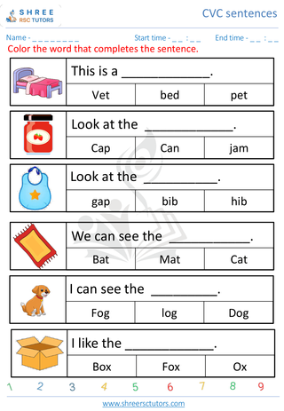 Kindergarten  English worksheet: CVC Sentences