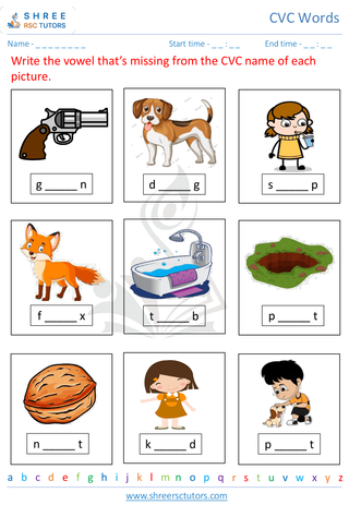 Kindergarten  English worksheet: CVC Words