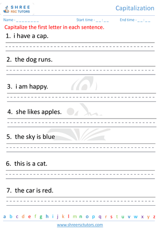 Kindergarten  English worksheet: Capitalization
