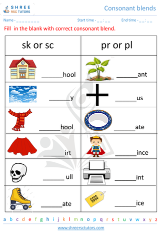 Kindergarten  English worksheet: Consonant blends
