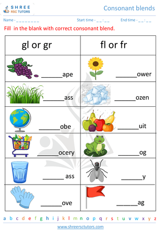 Kindergarten  English worksheet: Consonant blends