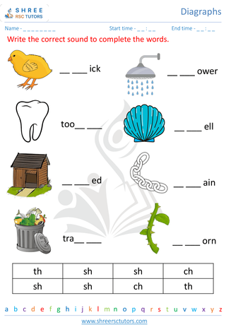 Kindergarten  English worksheet: Diagraphs