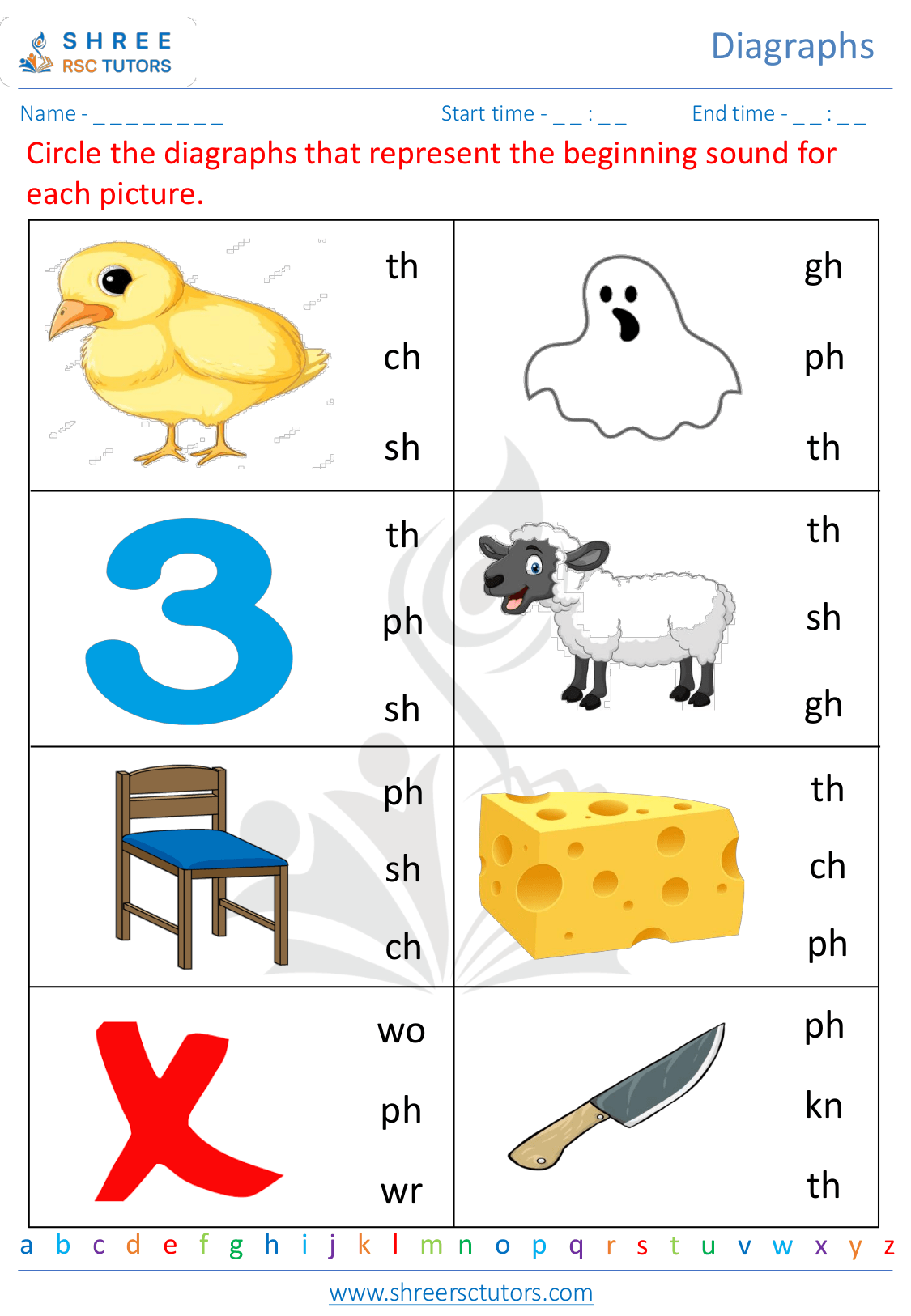 Kindergarten  English worksheet: Diagraphs