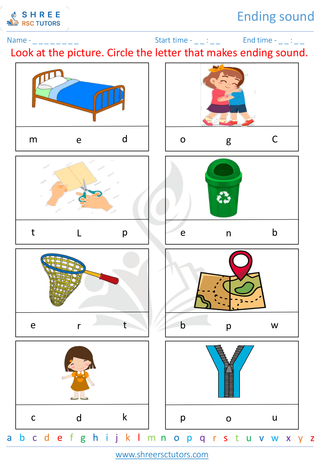 Kindergarten  English worksheet: Ending sound