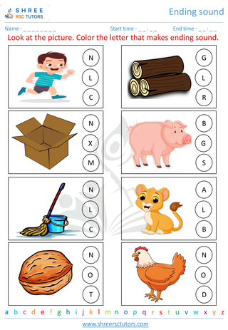 Kindergarten  English worksheet: Ending sound