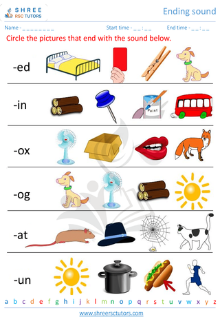 Kindergarten  English worksheet: Ending sound