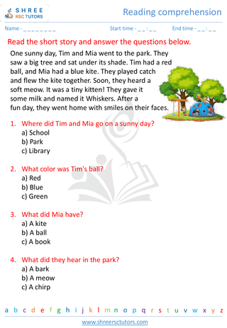 Kindergarten  English worksheet: Reading comprehension