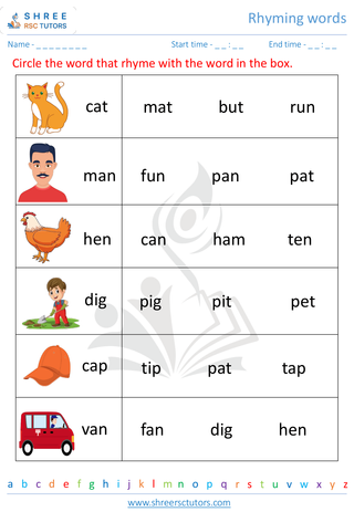 Kindergarten  English worksheet: Rhyming words