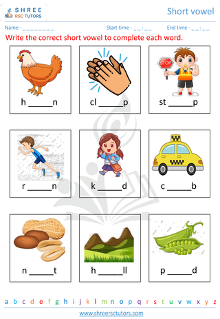 Kindergarten  English worksheet: Short vowel