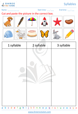Kindergarten  English worksheet: Syllables