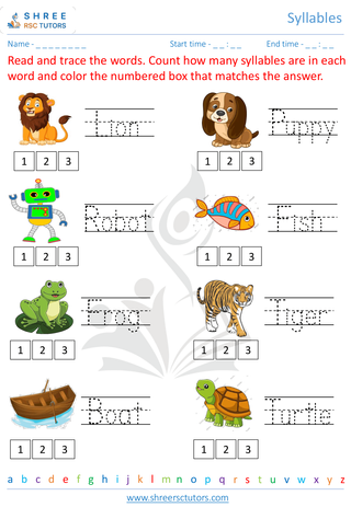 Kindergarten  English worksheet: Syllables