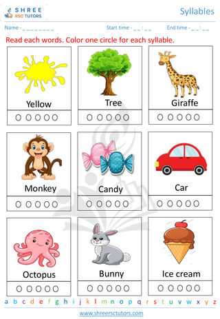 Kindergarten  English worksheet: Syllables