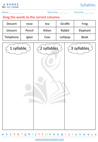 Kindergarten  English worksheet: Syllables