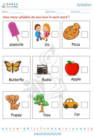 Kindergarten  English worksheet: Syllables