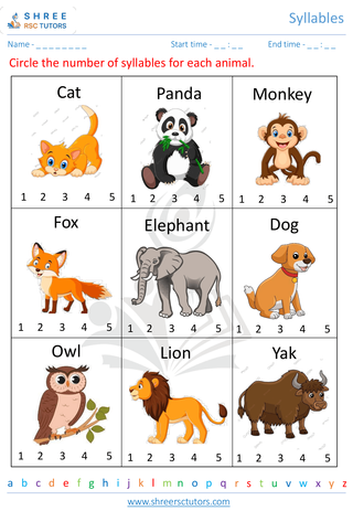 Kindergarten  English worksheet: Syllables