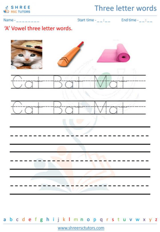 Kindergarten  English worksheet: Three letter words