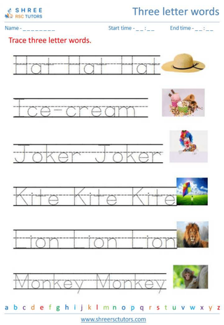 Kindergarten  English worksheet: Three letter words