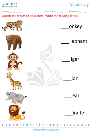Kindergarten  English worksheet: Vocabulary