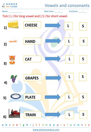Kindergarten  English worksheet: Vowels and consonants