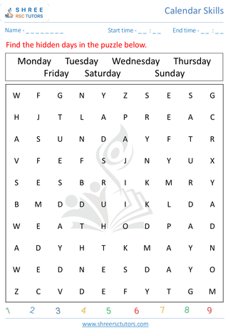 Kindergarten  Maths worksheet: Calendar Skills - Days of the week