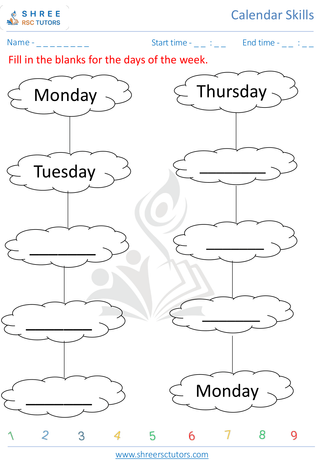 Kindergarten  Maths worksheet: Calendar Skills - Days of the week