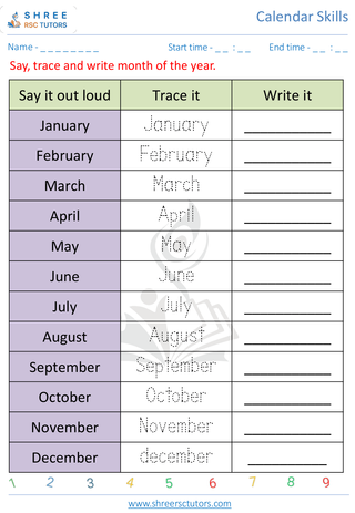 Kindergarten  Maths worksheet: Calendar Skills - Month of the year