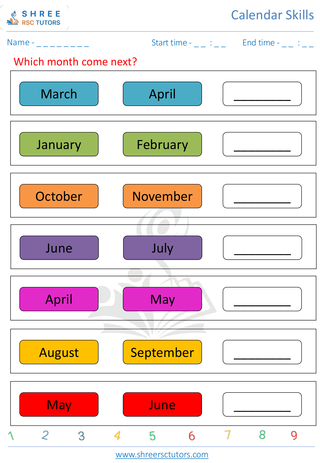 Kindergarten  Maths worksheet: Calendar Skills - Month of the year