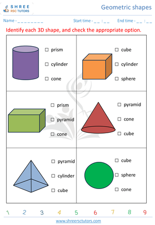 Kindergarten  Maths worksheet: Geometric shapes - Identify 3D Shapes