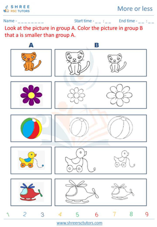 Kindergarten  Maths worksheet: More or less