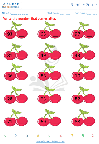Kindergarten  Maths worksheet: Number sense - After numbers