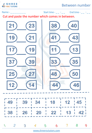 Kindergarten  Maths worksheet: Number sense - Between number