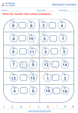 Kindergarten  Maths worksheet: Number sense - Between number