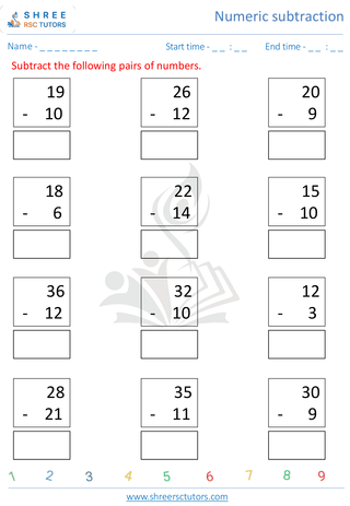 Kindergarten  Maths worksheet: Numeric subtraction - Vertical subtraction