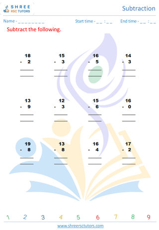 Kindergarten  Maths worksheet: Numeric subtraction - Vertical subtraction