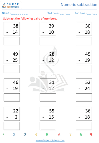 Kindergarten  Maths worksheet: Numeric subtraction - Vertical subtraction