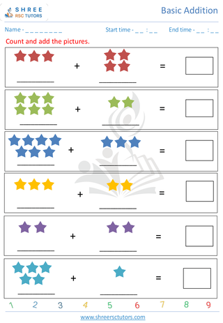 Pre Kindergarten  Maths worksheet: Basic Addition - Add upto 10