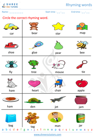 Pre Kindergarten  English worksheet: Rhyming words