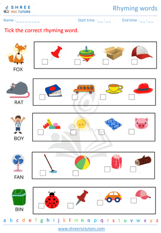Pre Kindergarten  English worksheet: Rhyming words