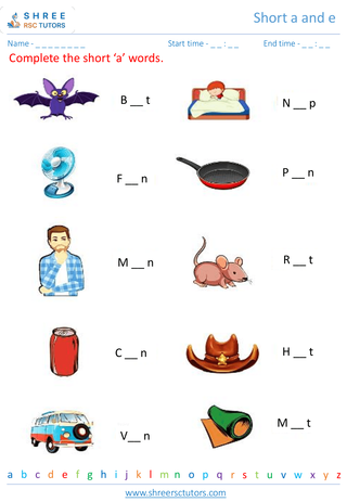 Pre Kindergarten  English worksheet: Short a and e