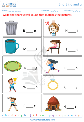 Pre Kindergarten  English worksheet: Short i, o and u